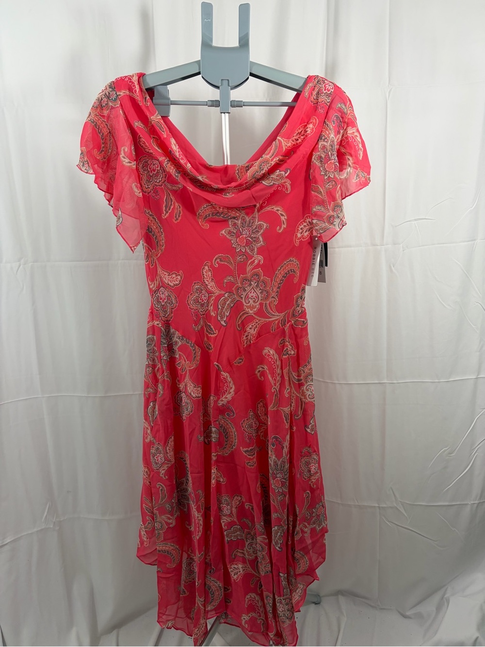 NWT Robbie Bee Women’s Size 8 Red Floral Paisley Cowl Neck A-Line Dress